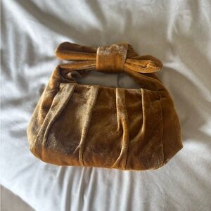 Anthropologie Velvet Knot-Handle Shoulder Bag in Mustard